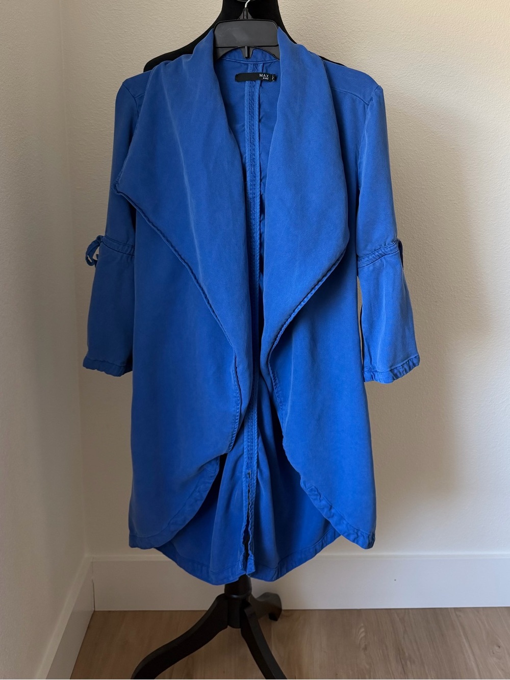 Max Jeans Draped Open-Front Trench in Cobalt Blue